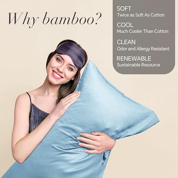 BEDELITE King Size Pillow Cases Set of 2, Rayon Derived from Bamboo, Cooling Pillow Cases for Hot Sleepers & Night Sweats, Breathable and Silky Soft Envelope Pillowcases(Blue, 20"x36")