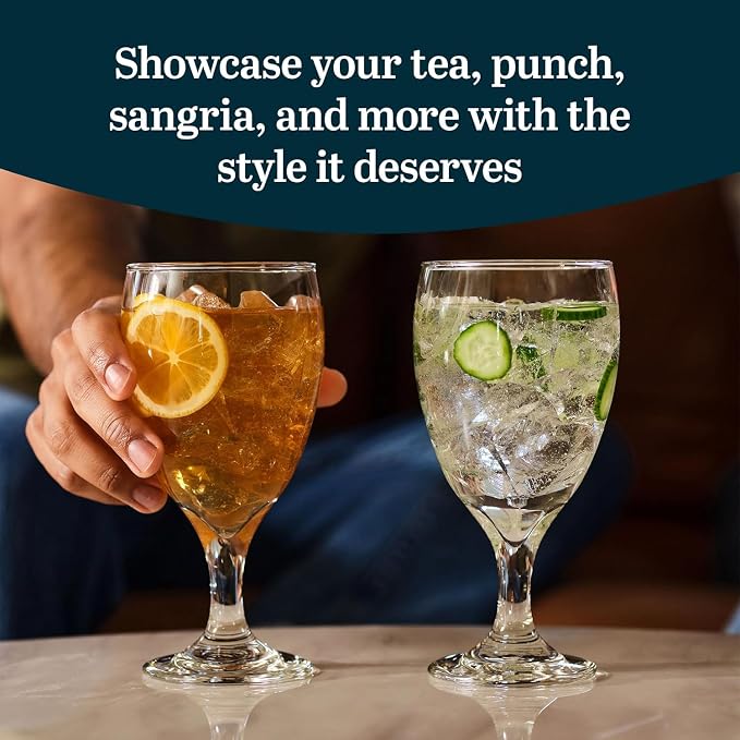 Libbey Classic Glass Goblets Set Of 12, Dishwasher Safe 16.25 Oz Drinking Goblets for Tea, Sangria and More, Ideal Stemmed Water Glasses for Parties