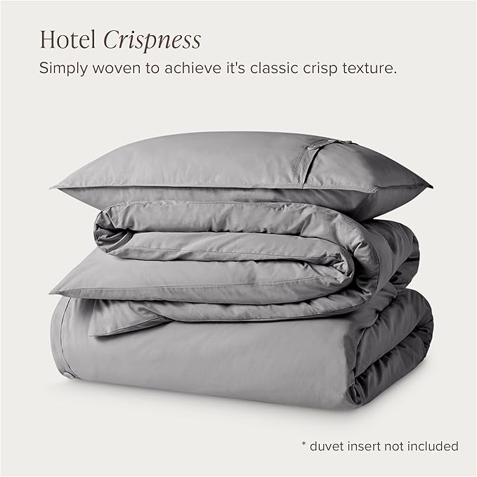 Bare Home 100% Organic Cotton Extra Long Duvet Cover Set - Crisp Percale Weave - Lightweight & Breathable - Cooling Duvet Cover Set (Twin/Twin XL, Light Grey)