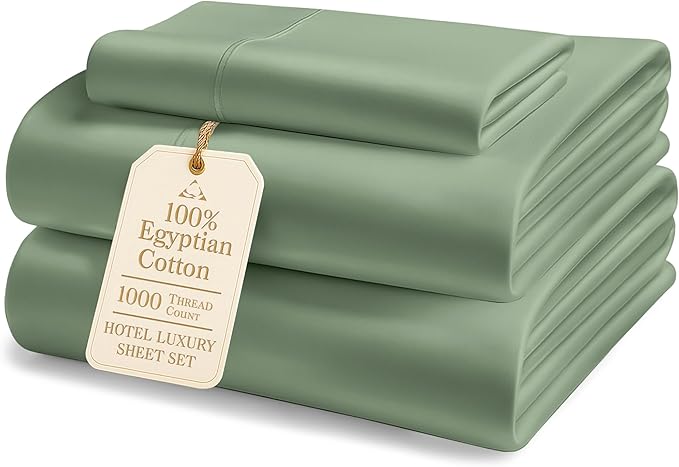 LANE LINEN 100% Egyptian Cotton Twin XL Sheets Set - 1000 Thread Count, Soft & Comfy Thick Fully Elasticized Mercerized Cotton Sheet Twin, No Pill Fade Resistant Elegant Jaquard - Iceberg Green
