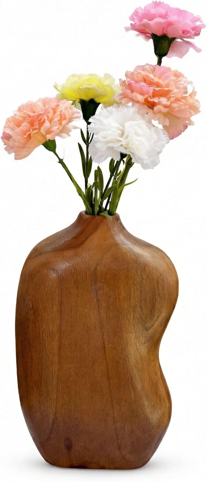 Wooden Decorative Vase, Teak Wood Vase for Home Decor, Farmhouse Boho Table Centerpiece for Living Room Dining Table (No Plants Included)