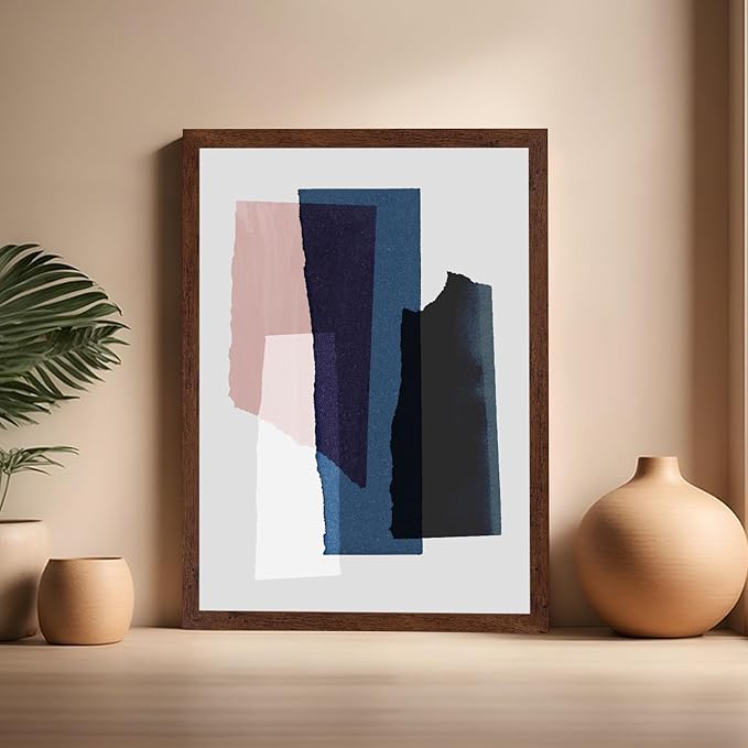 Monem Art Abstract Torn Paper Collage Print - Minimalist Modern Art Poster - Wall Decor for Living Room, Bedroom or Office - 16x20 Brown Framed Wall Art by Mareike Bohmer