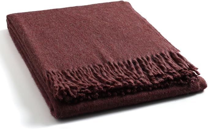 Superfine Alpaca Wool Throw Blanket - Lightweight Alpaca Merino Wool Throw Blankets | Soft Peruvian Alpaca Blanket Wool Blanket Solid Color 72" x 60" (Soft Wine 2)