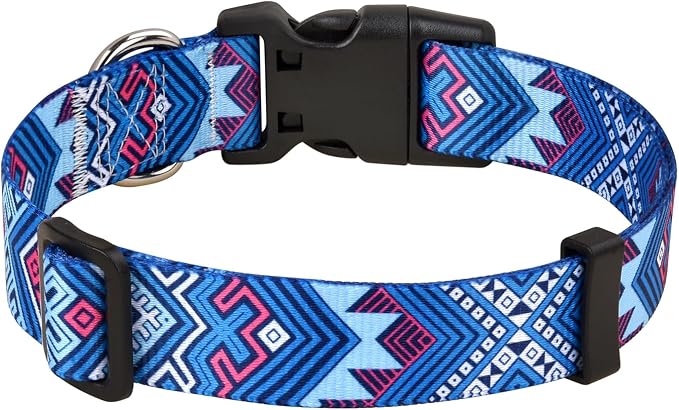 MarukoPet Dog Collar, Adjustable for Small Medium Large Dogs Puppy, Cute Design with Bohemia Floral Tribal Geometric Patterns Boys Girls Dog Collar(Blue Ethnic Style-XS)