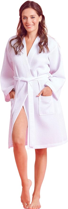 Soft Touch Linen Women's Kimono Waffle Robe-Luxurious & Absorbent & Quick Dry-Cotton & Polyester Blend