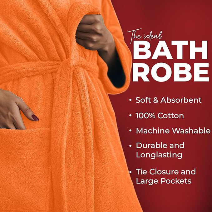 RIVERSIDE Premium 100% Cotton Terry Bathrobe For Women and Men - Soft Towel Robes with Shawl Collar Ajdustable Belt & Pockets