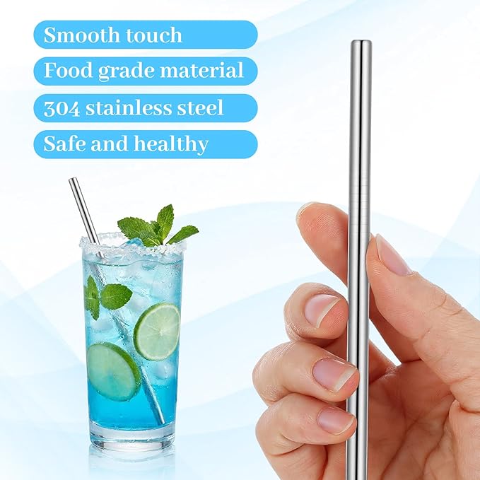 Ymapinc 10 Pack Short Metal Straws, Straight & Bent Stainless Steel Reusable Straws with 2 Cleaning Brush for Coffee Mugs, Juice Cups, Glasses