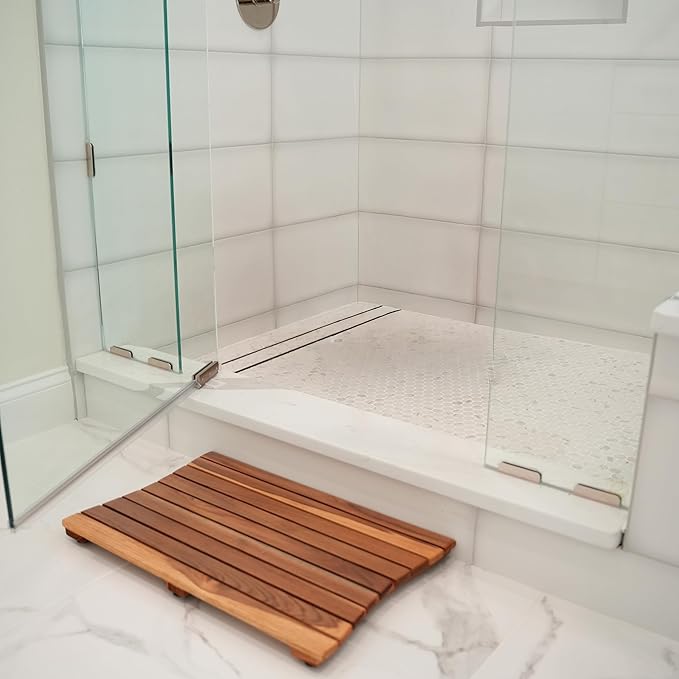 EcoDecors, Teak Shower Mat, Wood, Teak Shower Mat for Inside Shower, 31 inch x 18 inch, in Natural Color