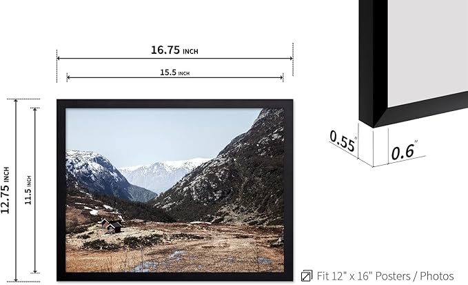 Monem Art Scandinavian Mountain Cabin Landscape Photography Print - Nordic Nature Scenic Art Poster - Wall Decor for Living Room, Bedroom or Office - 12x16 Black Framed Wall Art by Mareike Bohmer