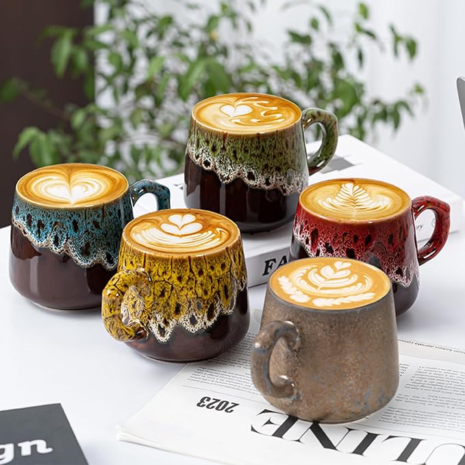 Novelty Unique Coffee Mugs & Large Tea Mug, Handmade Handcrafted Look Ceramic Cup for Family Friends, Microwave & Dishwasher Safe(Green, 12, ounces)