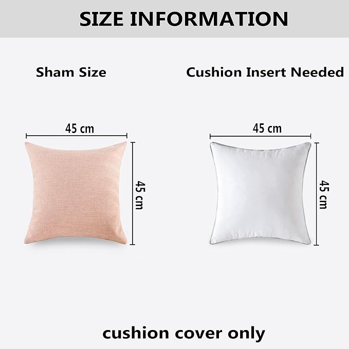 Home Brilliant Lined Linen Cushion Covers Set of 2 Decorative Throw Pillow Covers for Bench, 18 x 18 inch, Light Blue