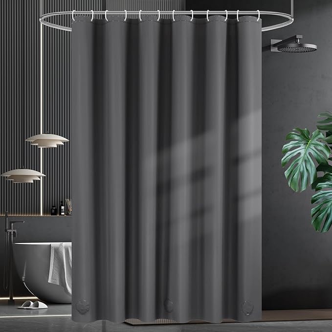 UFRIDAY Dark Grey Stall Shower Curtain Liner Premium PEVA 48 x78 inch,Heavy Duty Shower Curtain with 2 Weighted Magnets, Plastic Waterproof Grey Shower Curtains for Bathroom with 8 Hooks