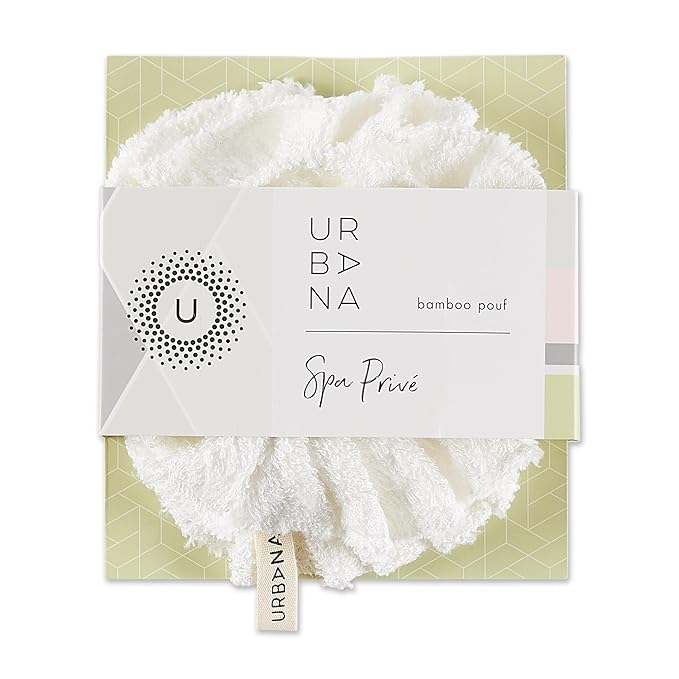 Urbana Spa Prive Bamboo Pouf, Natural & Reusable Creates Rich Lather Gentle Exfoliation
