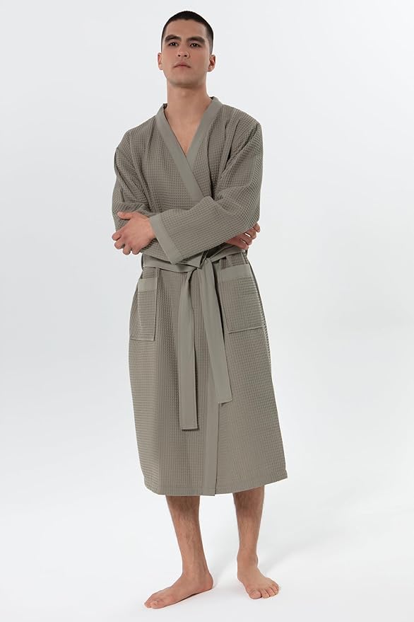 SEYANTE Turkish Cotton Waffle Robe for Men – Organic GOTS Certified Spa Bathrobe, Lightweight Kimono, Soft Cotton Bathrobe