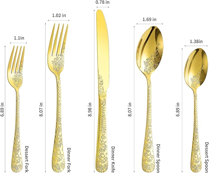 40 Pcs Gold Silverware Set for 8, Food Grade Stainless Steel Flatware Set, Eating Utensils Sets Include Fork/Knife/Spoon, Reusable Cutlery Set for Home Kitchen, Dishwasher Safe, Embossed pattern-1