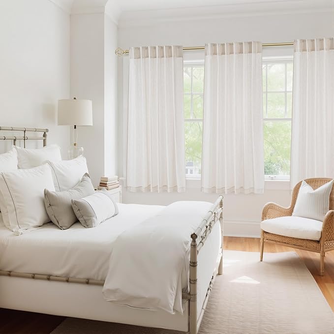 NICETOWN Cream Linen Curtains 63 inch Length for Bedroom, Rod Pocket & Back Tab Privacy Added with Light Filtering Drapes Thick Flax Semi Sheer Window Treatments for Kids Room, W55 x L63, 2 Panels