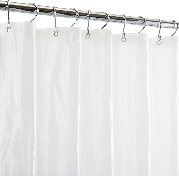 Bath Bliss Waterproof Shower Curtain Liner, 4X’s Splash Guard Suction Cup Leak Protection, 12 Rust Resistant Copper Grommets, 3 Large Magnet Hem, 100% PVC, 72"x72", Frost