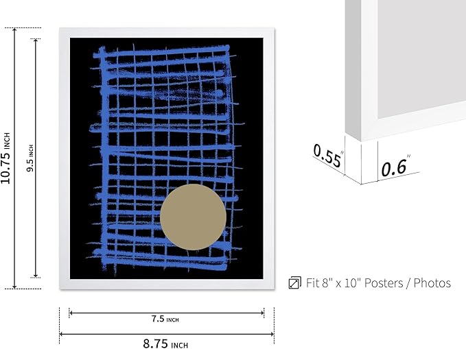 Monem Art Blue Grid Abstract Geometric Print - Modern Minimalist Art Poster - Wall Decor for Living Room, Bedroom or Office - 8x10 White Framed Wall Art by Mareike Bohmer