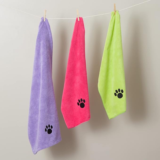Bone Dry Pet Grooming Microfiber Towel, Embroidered Collection, X-Large,41x23.5, Lavender (Pack of 12)