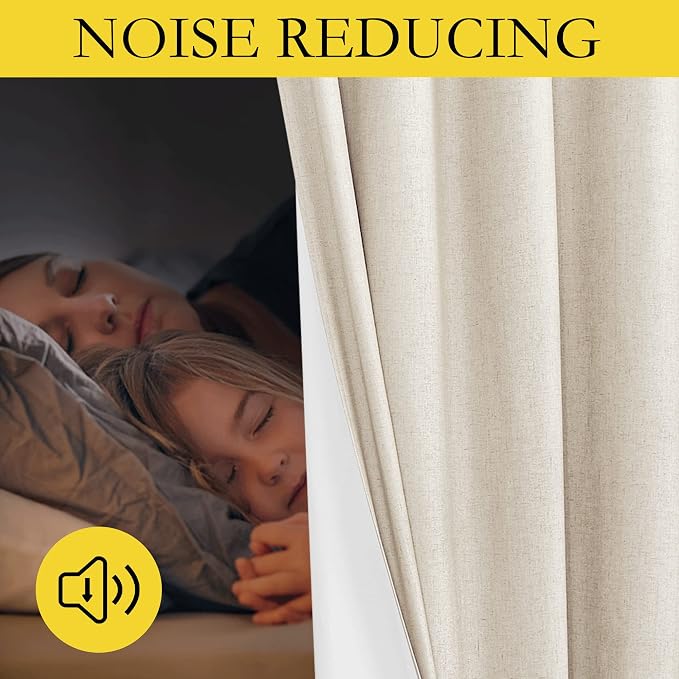 NICETOWN 100% Blackout Linen Curtains for Living Room with Thermal Insulated White Liner, W52 x L84, 2 Panels, Rod Pocket & Back Tab Retro Vertical Drapes Privacy for Bedroom, Champagne