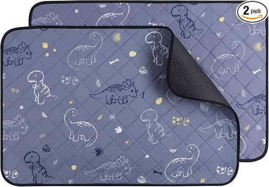 IEUUMLER Washable Pee Pads for Dogs, 2 Pack Non-Slip & Waterproof Pack Whelping Pad, Reusable Washable Puppy Potty Training Pad with Fast Absorbent for Playpen EU007 (Gray Dinosaur, 30"X20"-2pcs)