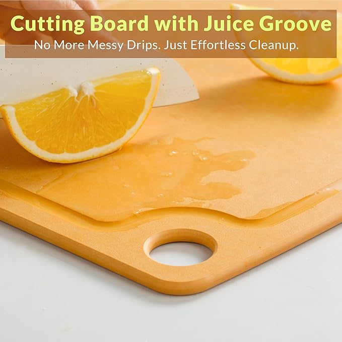 Cutting Board for Kitchen, 17.3x12.8Inch Wood Fiber Composite Cutting Board with Juice Groove and Non-slip Feet, Dishwasher Safe, Knife-Friendly Chopping Board for Meat, Bread, Fruit, Wooden