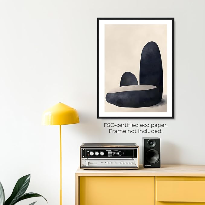 Moonow7 Black Stone Abstract Wall Art Prints, Zen Minimal Poster for Living Room, Bedroom, Office, Kitchen, and Reading Corner, Neutral Modern Decor, Unframed A3 / 29.7x42 cm
