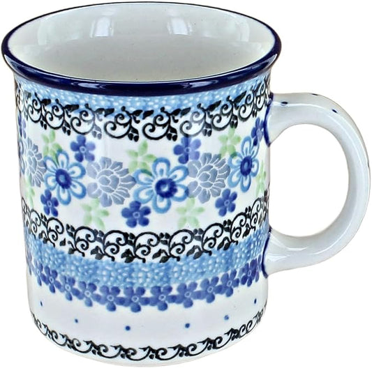 Blue Rose Polish Pottery - Blue Eliza Small Coffee Mug - 9 oz - Petite Mug for Tea & Coffee Drinkers
