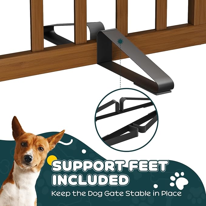 Semiocthome Dog Gate Indoor 2-Panel Freestanding Puppy Gates for The House with 2 Metal Stands 24" H Folding Wood Pet Gate for Stairs Doorway, Fully Assembled Safety Fence - Walnut