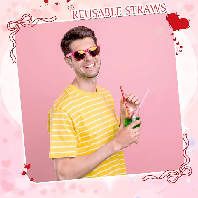 Honeydak 120 Pcs Red and Pink Straws, 9 Inch Reusable Hard PP Plastic Drinking Straws Cute Party Straw for Cocktails Smoothies Juice for Cold Drinks, Party Supplies
