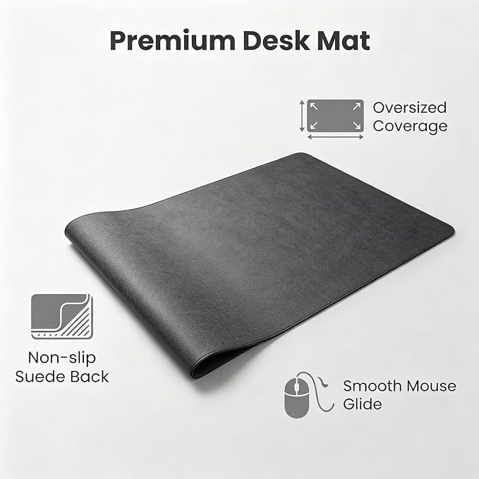 Leather Desk Mat | Computer Surface for Desktop(13.5x35Inches) | Large Mouse Pad and Keyboard Cover | Workspace Protector for Office | Dark Gray