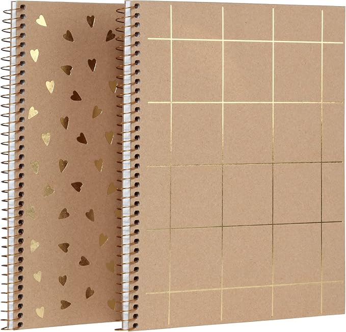 Oxford Spiral Notebooks, 2 Pack, 100% Recycled, Kraft Notebooks, Gold, College Ruled, 80 Sheets/160 Pages, Student Gifts, Teacher Gifts (90881)