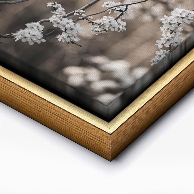 Monem Art Cherry Blossom Branch Photography Print - Moody Botanical Nature Art Poster - Wall Decor for Living Room, Bedroom or Office - 18x24 Gold Framed CANVAS Wall Art by Mareike Bohmer