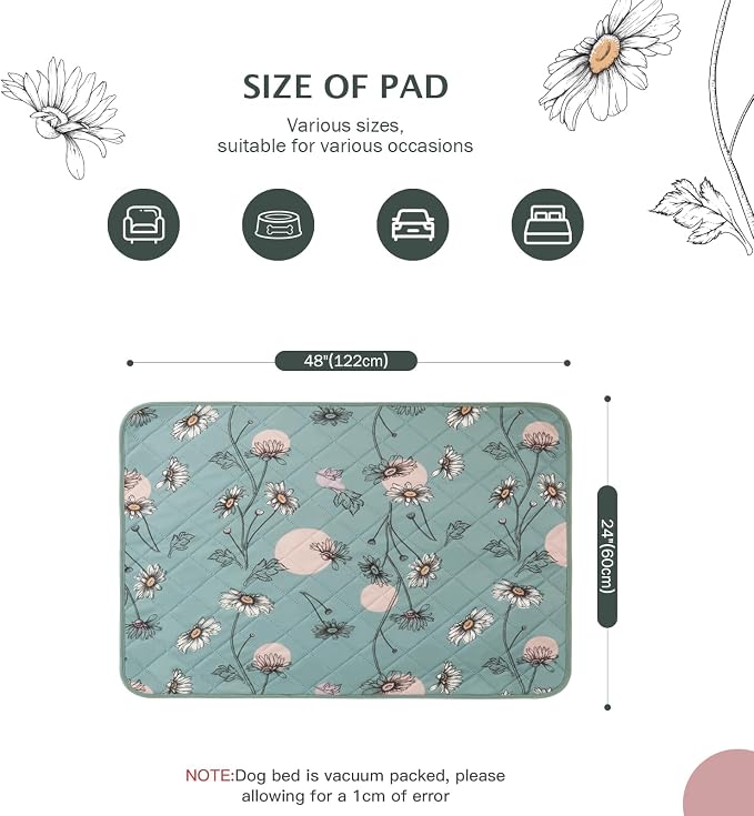 IEUUMLER Washable Pee Pads for Dogs, 2 Pack Non-Slip & Waterproof Whelping Pad, Reusable Puppy Potty Training With Fast Absorbent for Playpen EU007 (Green Daisy, 24"X48"-2pcs)