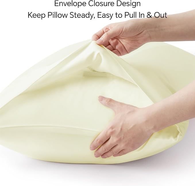 BEDELITE Cream Pillow Cases Queen Size Set of 2, Rayon Derived from Bamboo，Cooling Pillow Cases for Hot Sleepers & Night Sweats, Breathable and Silky Soft Envelope Pillowcases, 20"x30"