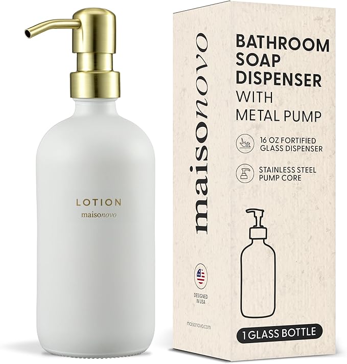 MaisoNovo Soap Dispenser 1-Piece Set | 16.9oz White Bottles with Gold Stainless Steel Pump Core