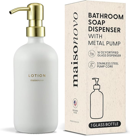 MaisoNovo Soap Dispenser 1-Piece Set | 16.9oz White Bottles with Gold Stainless Steel Pump Core