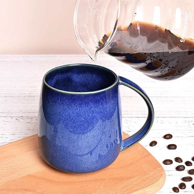 Bosmarlin Ceramic Coffee Mug, Blue Tea Cup for Office and Home, 13 oz, Dishwasher and Microwave Safe, 1 Pack (RoyalBlue(Glossy))