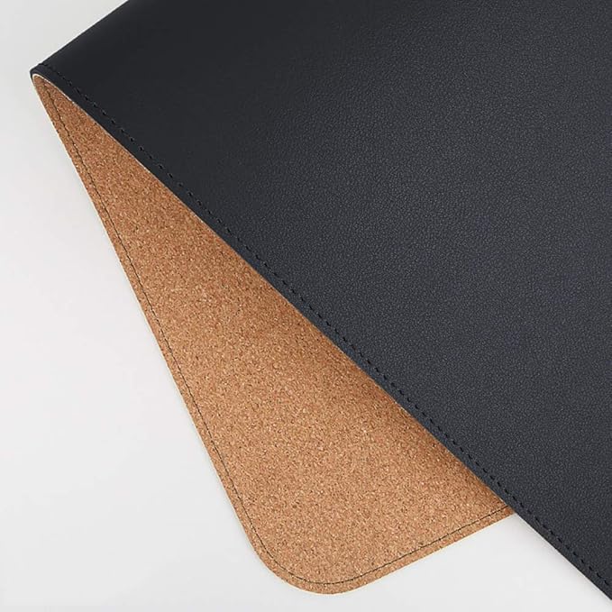 Ruby Lil Natural Cork & Leather Desk Writing Mat, Dual Use Desk Matt for Desktop,Multifunctional Office Desk Pad, PU Leather Mouse Pad,Black,24"x 12"