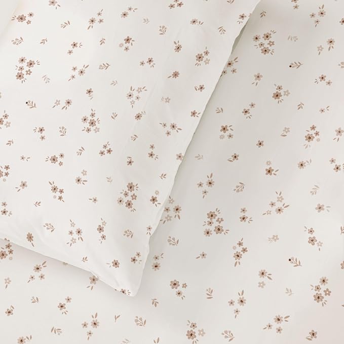 MakeMake Organics Organic Full Fitted Sheet Set GOTS Certified Organic Cotton Fitted Sheet with Pillowcase Ultra Soft Non Toxic Breathable Ditsy Flowers Modern Girls Room (Full, Bloom)