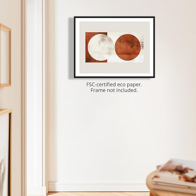 Moonow7 Abstract Wall Art Prints Neutral Modern Geometric Poster in Beige Brown and White Minimalist Living Room or Bedroom Decor Unframed Size 16x20 / 40x50 cm