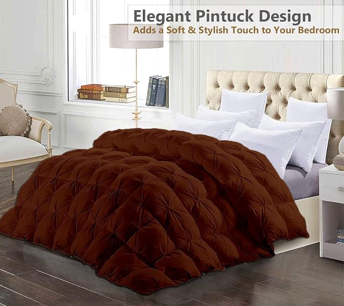 King Size Down Alternative Comforter 102x90 Inch Brown – 500 GSM Ultra Soft Breathable, Luxury Pintuck Pinch Pleat, All Season Duvet Insert with Corner Tabs, Machine Washable