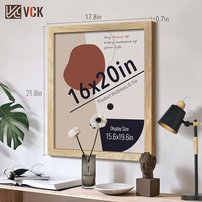 VCK 16x20 Poster Frames for Wall - 3 pack, Beige Natural Solid Wood Picture Frame, Exclusive Wood Grain
