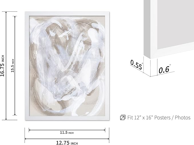 Monem Art Neutral Beige Abstract Brushstroke Painting Print - Scandinavian Minimalist Modern Art Poster - Wall Decor for Living Room or Bedroom - 12x16 White Framed Wall Art by Mareike Bohmer