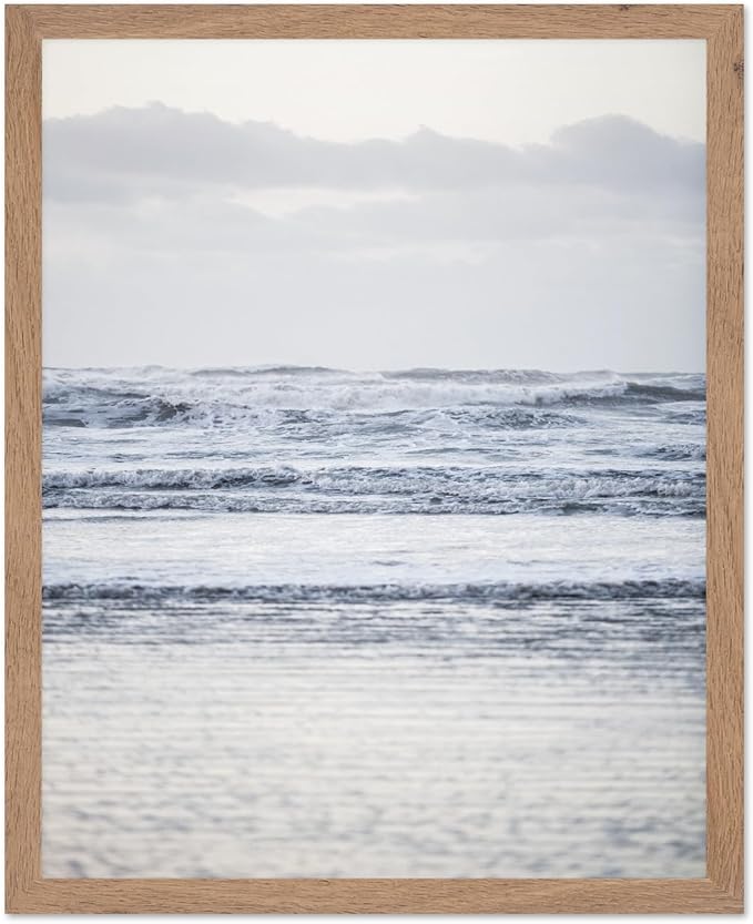 Monem Art Pastel Ocean Waves Seascape Photography Print - Minimalist Coastal Landscape Art Poster - Wall Decor for Living Room, Bedroom or Office - 8x10 Beige Framed Wall Art by Mareike Bohmer