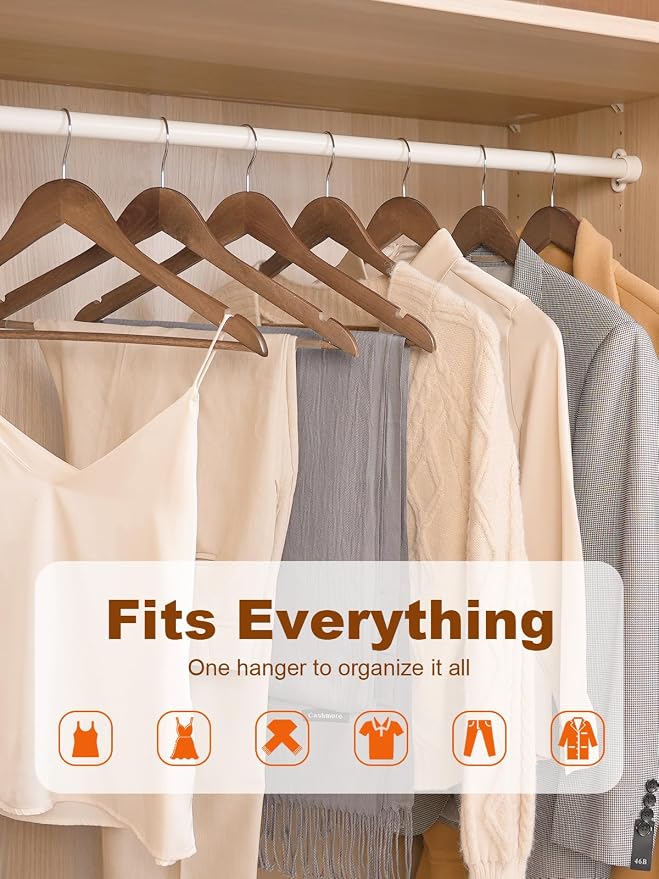 HOUSE DAY Walnut Wooden Hangers 20 Pack, Solid Wood Hanger with Non Slip Pant Bar, Heavy Duty Wooden Coat Hanger for Closet, Smooth Finish Wood Clothes Hangers for Shirts, Suits, Jackets, Dress