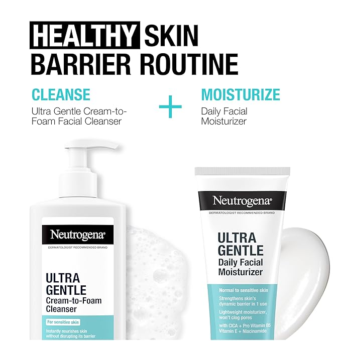 Neutrogena Ultra Gentle Cream to Foaming Face Wash for Sensitive Skin, Fragrance-Free Gentle Facial Cleanser, Hypoallergenic Skin Care, Non-Comedogenic Makeup Remover, 8.5 oz
