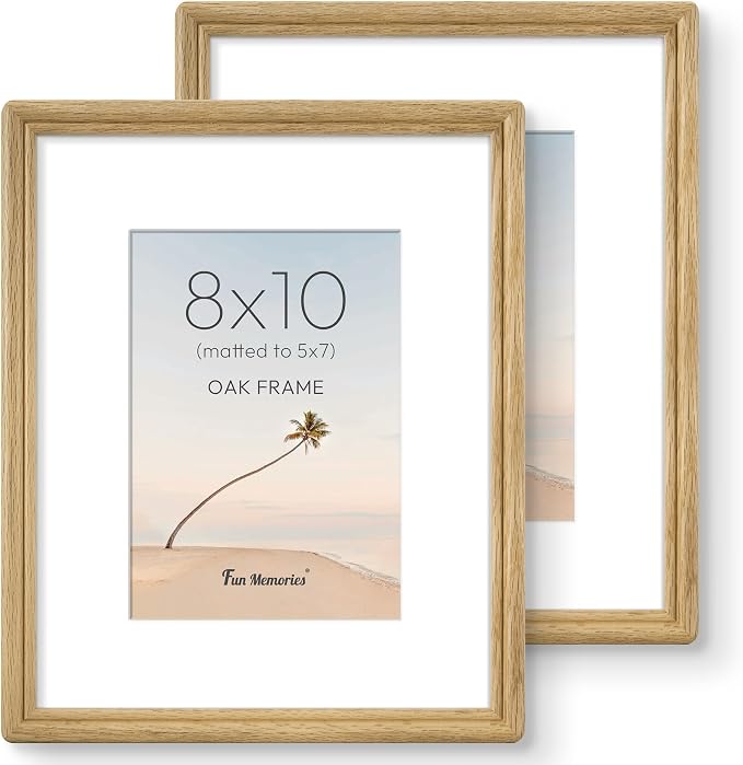 8x10 Picture Frame with Mat for 5x7, USA-Sourced Oak Wood Handcrafted Rounded Corner with HD Tempered Glass, 8 x 10 Photo Frames Gallery Wall & Tabletop, Vertically or Horizontally, 2 Pack