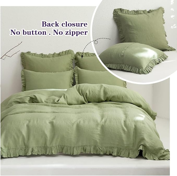 Simple&Opulence 100% Linen Euro Sham Covers with Ruffle, 26x26 Inch Pillow Covers Set of 2, Euro Pillow Shams for Bed Couch French Home Decor Luxury and Breathable Square Pillow Cases, Sage Green