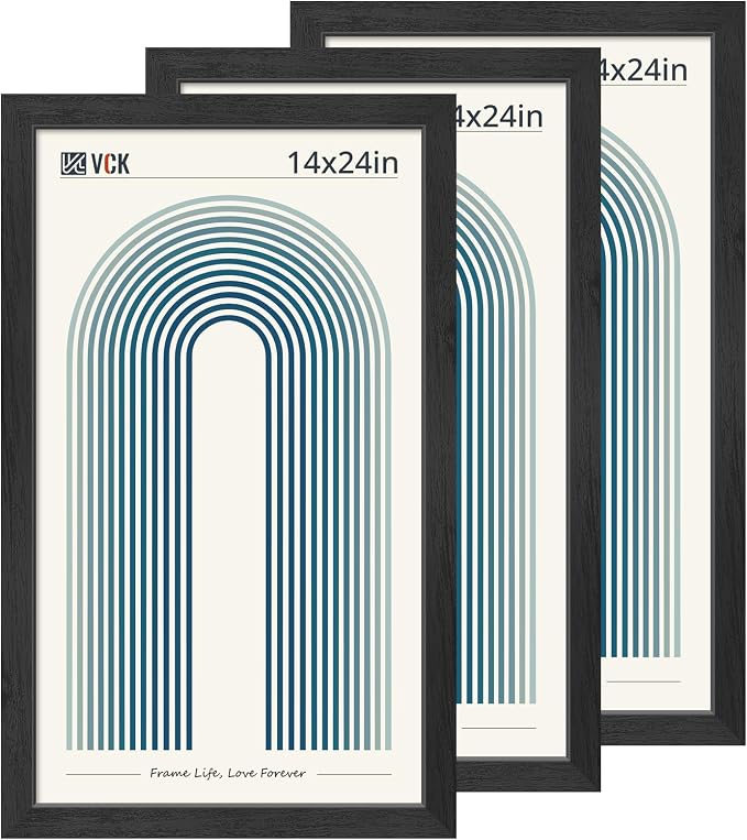 VCK 14x24 Picture Frame 3 Pack, Black Poster Frame MDF Wood with Polished Plexiglass, Wall Mounting Horizontal & Vertical Display